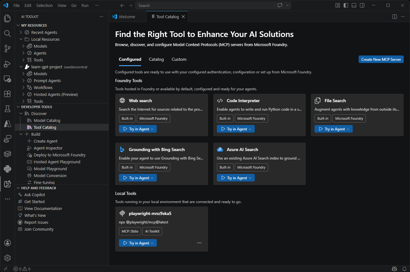 Screenshot showing the tool catalog with a list of many tools hosted in Foundry