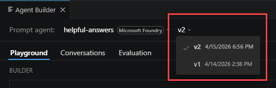 Screenshot of version selector